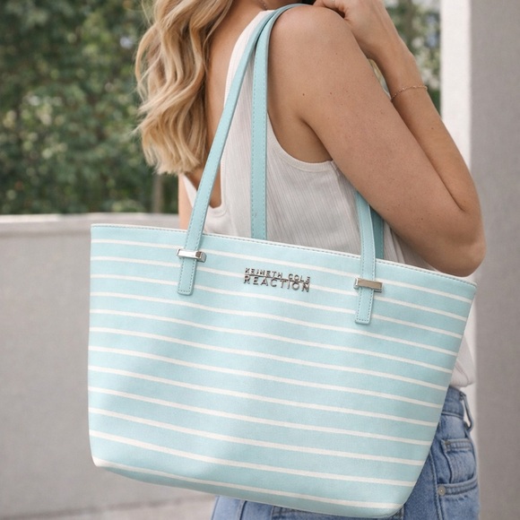 Kenneth Cole Reaction Handbags - Kenneth Cole Reaction Aqua and White Tote